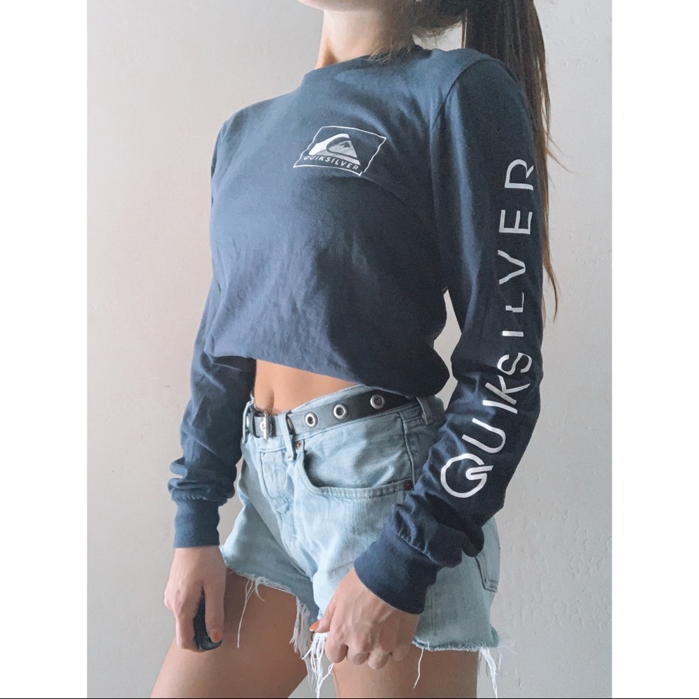 navy quiksilver long sleeve comfy t-shirt cropped